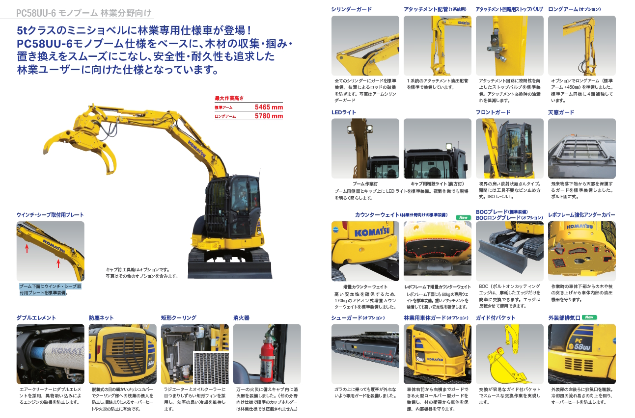 PC58UU-6 モノブーム仕様｜商品情報｜コマツカスタマーサポート