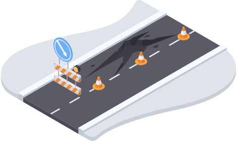 道路にヒビが入っているイラスト