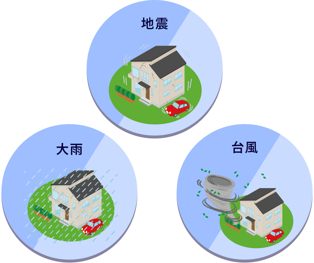 地震、大雨、台風のイラスト